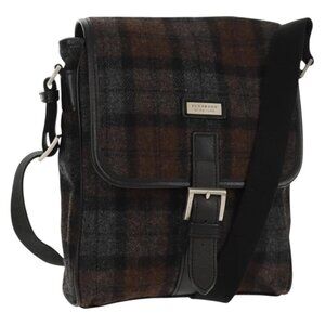 Authentic BURBERRY Nova Check Black Label Shoulder Bag Wool Black Silver